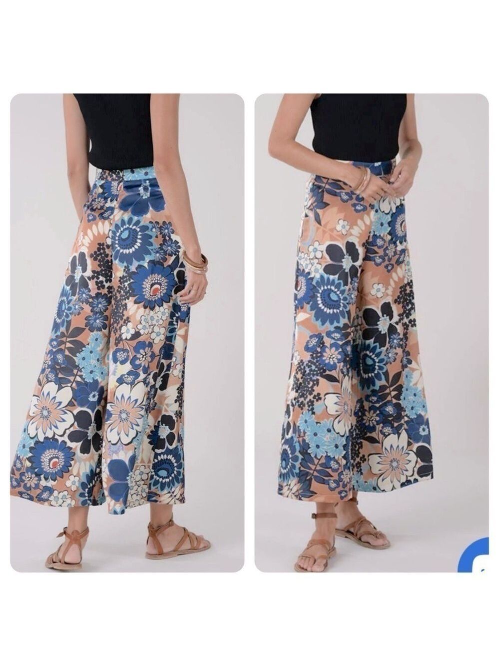 NWT Molly Bracken Floral Wide Leg Pants in Riviera Camel Size Large NEW